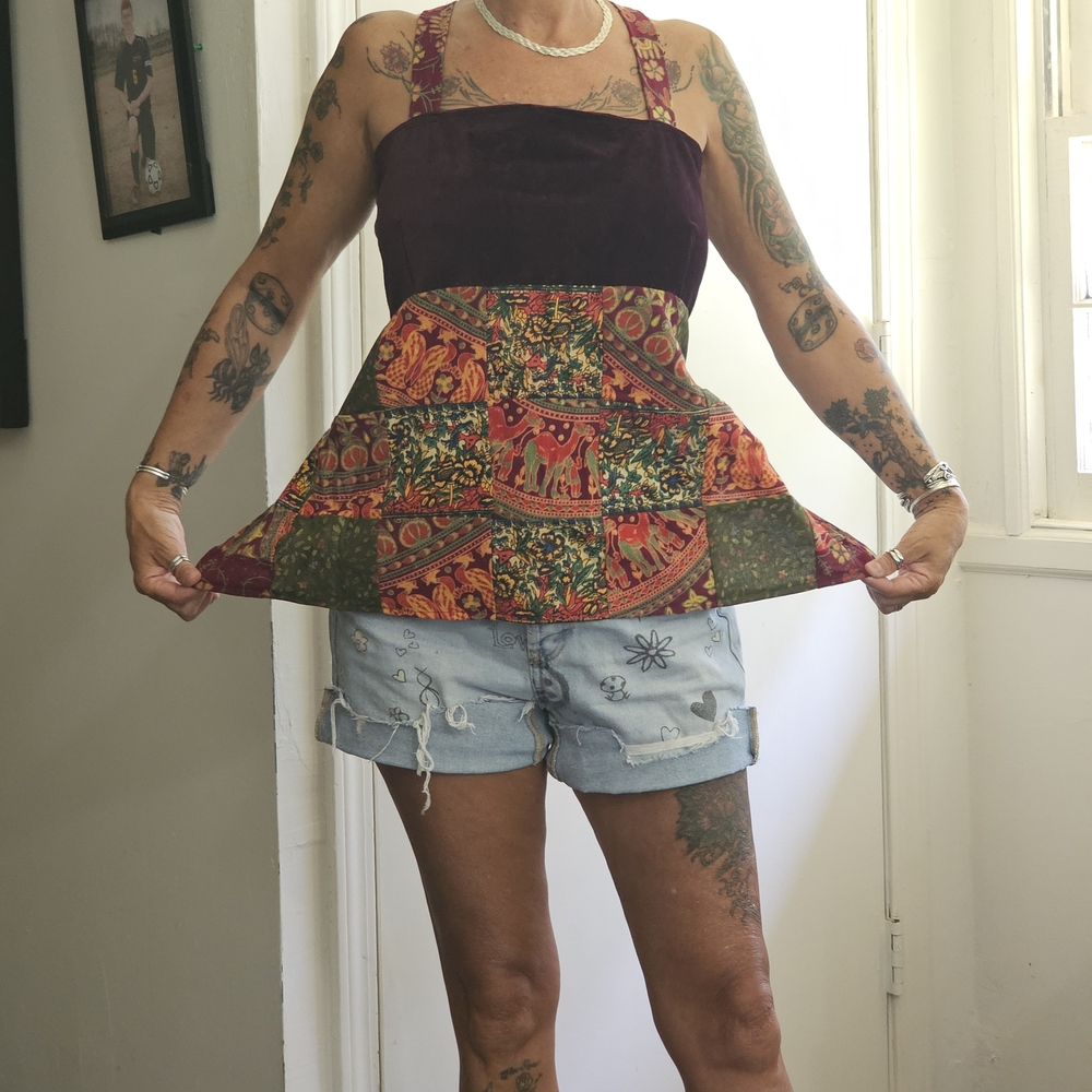 Med/Lg/Xl Handmade Hippie Open Back Patchwork Summer Halter Top